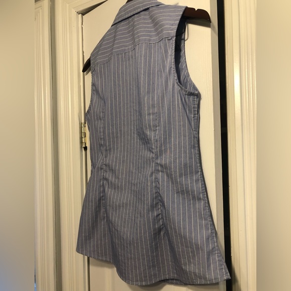 Banana Republic Riley Tailored Pinstripe Sleeveless Blue shirt - Picture 7 of 8